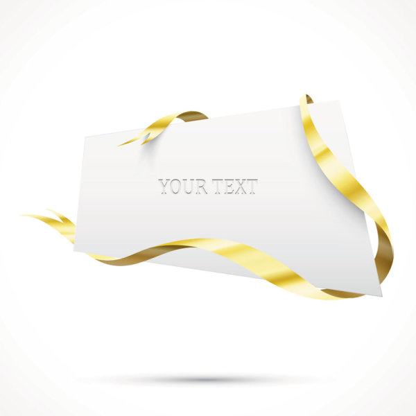 Gold ribbon Invitation card vector 03