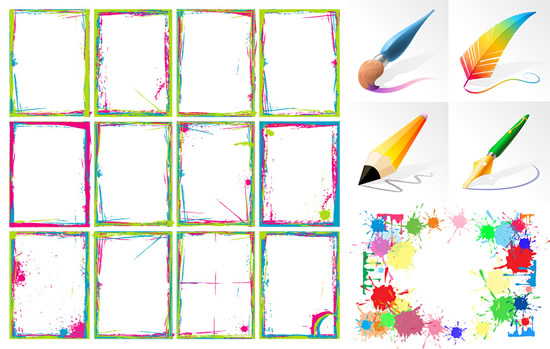 Brush and ink and color frame vector