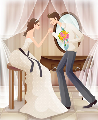 table South Korean material Shirasa men and women marriage life flowers sweet marriage vector couples 