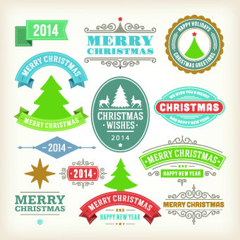 Vintage 2014 Christmas decoration and labels vector 05