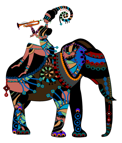 Set of African girl design vector material 04