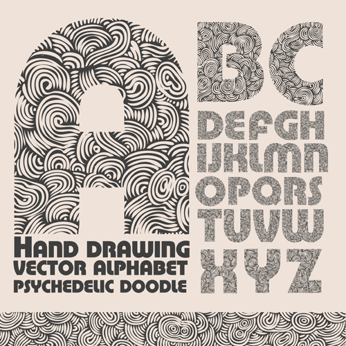 Hand drawn Alphabets design vector 05