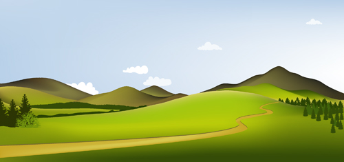 Beautiful fields landscapes vector set 09