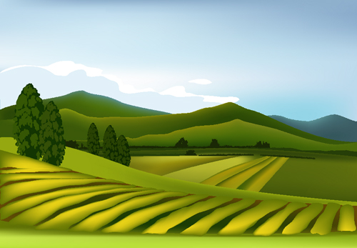 Beautiful fields landscapes vector set 12