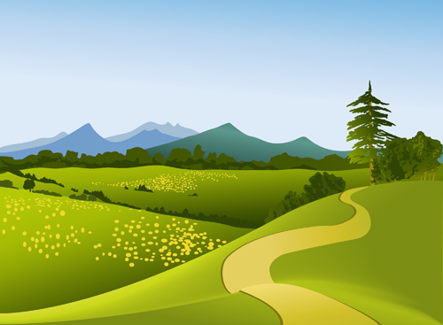 Beautiful fields landscapes vector set 22