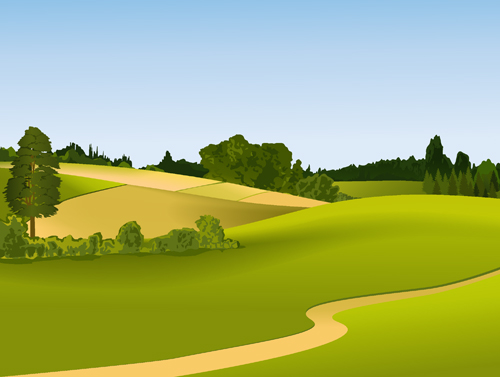 Beautiful fields landscapes vector set 23