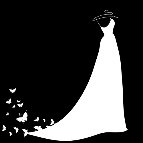 Beautiful wedding dress silhouette design vector 04