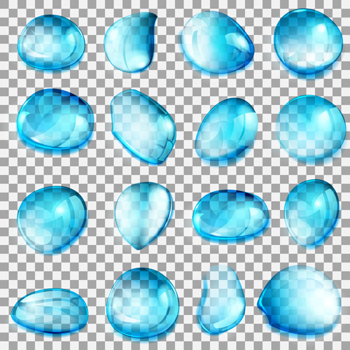 Blue water drops vectors set 02
