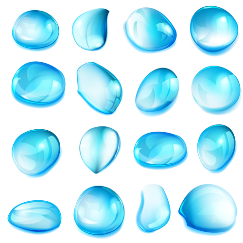 Blue water drops vectors set 03