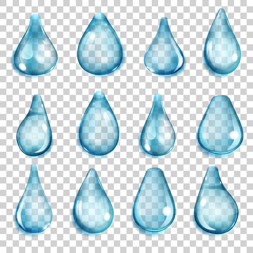 Blue water drops vectors set 04