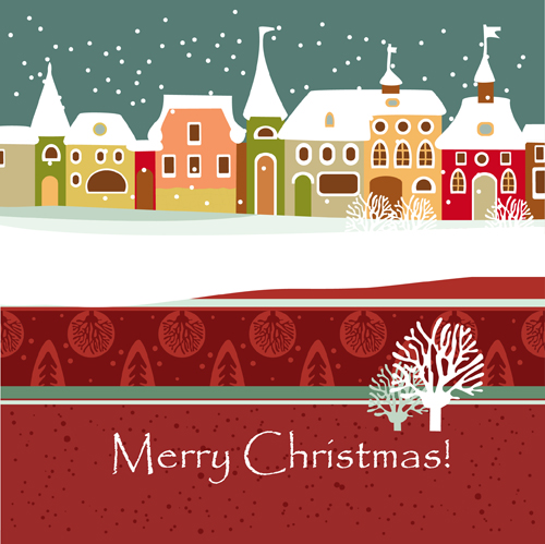 Cartoon Christmas house and snow vector 04