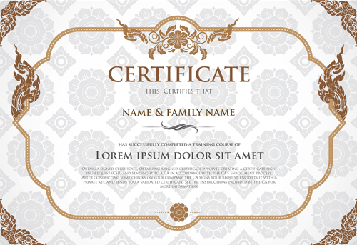 Certificate template with retro frame vector 02