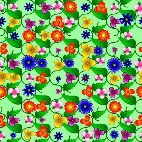 seamless pattern Green Leaf flower colored 