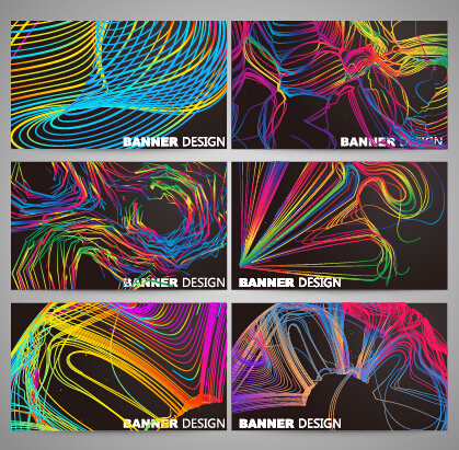 Colorful line business card vector set 03
