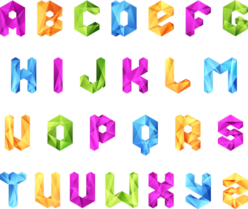Different Crystal Alphabets mix design vector 01