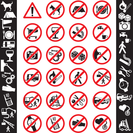 Different Danger Signs vector icons set 03