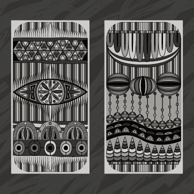Ethnic patterns style invitation cards vector 01