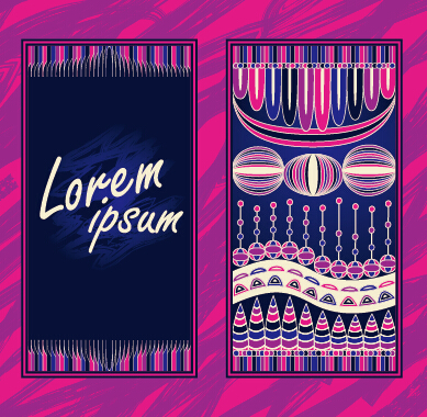 Ethnic patterns style invitation cards vector 02