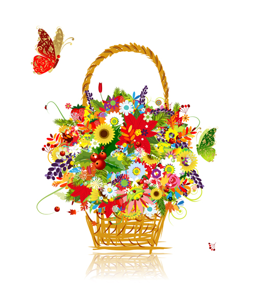 Colorful flowers design elements vector 02