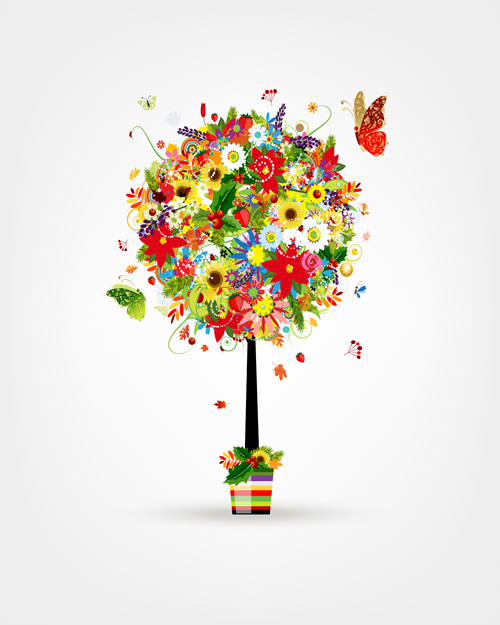 Colorful flowers design elements vector 03