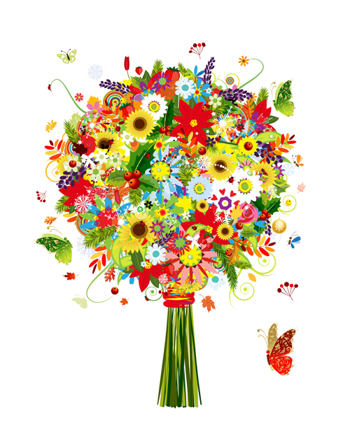 Colorful flowers design elements vector 04