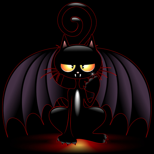 Halloween Spooky Pumpkins and cat vector 04