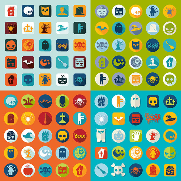 Halloween cartoon icons flat vector
