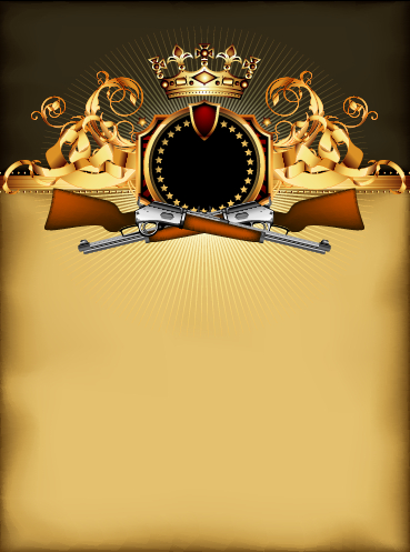 Luxury arms with badge labels background vector 04