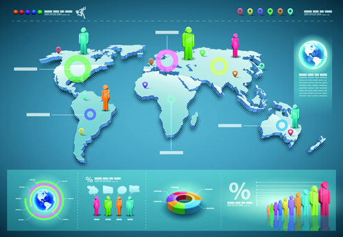 World Map with Infographic vector 02