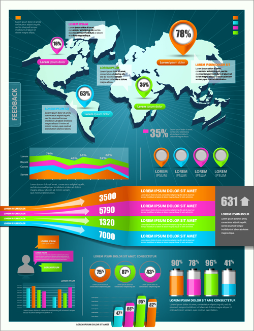 World Map with Infographic vector 03