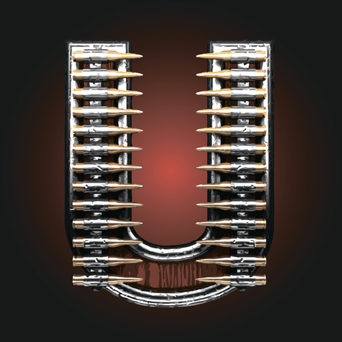 Metal alphabet with bullet and grenade vectors set 21