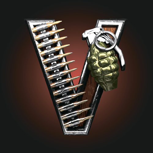 Metal alphabet with bullet and grenade vectors set 22