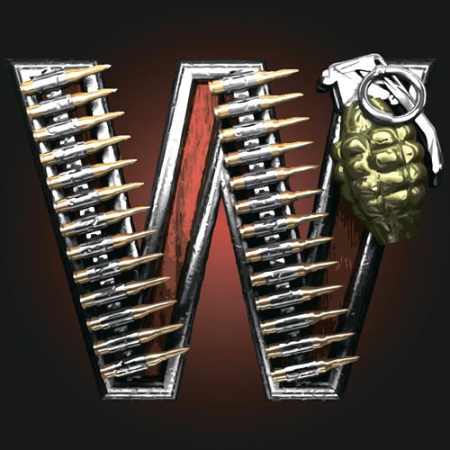 Metal alphabet with bullet and grenade vectors set 23