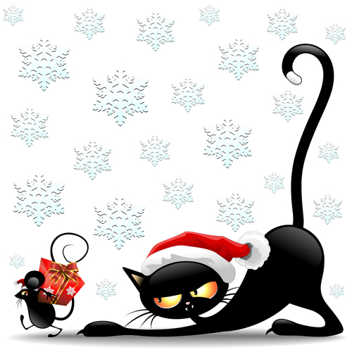 Christmas funny cats vector 03