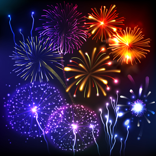 Night fireworks elements vector background 01