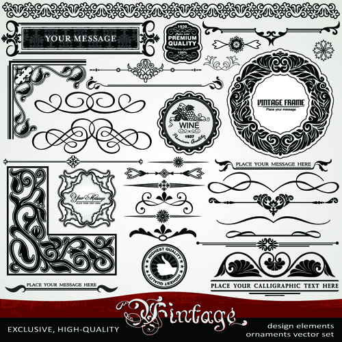 Ornament vintage borders elements vector set 01