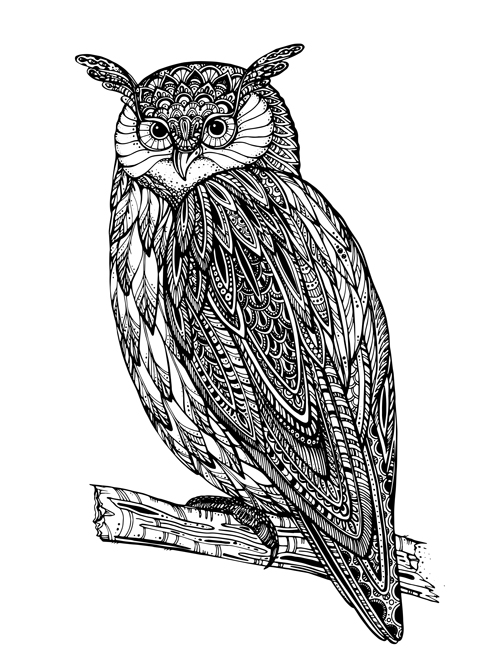 Owl with ornament floral vector 02 Owl with ornament floral vector 02