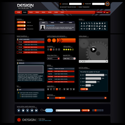 Red with black website template vector design 01 Red with black website template vector design 01