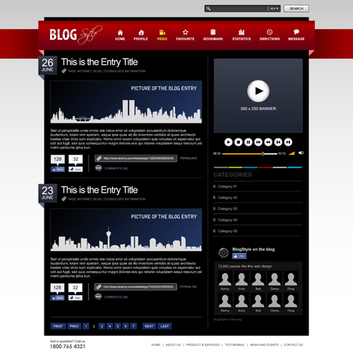 Red with black website template vector design 03