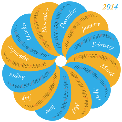 Creative round calendars 2014 vector 01