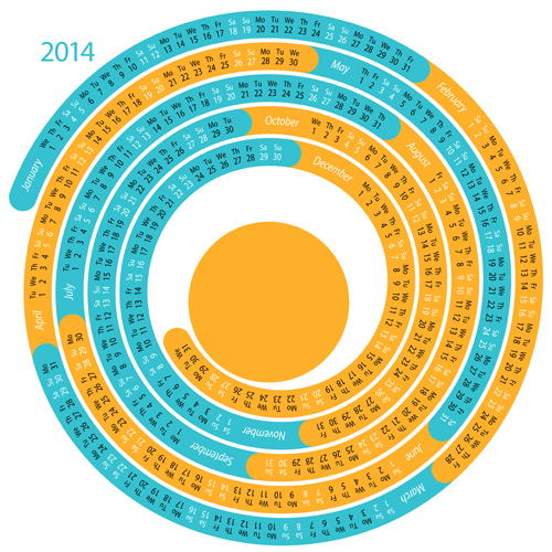 Creative round calendars 2014 vector 03