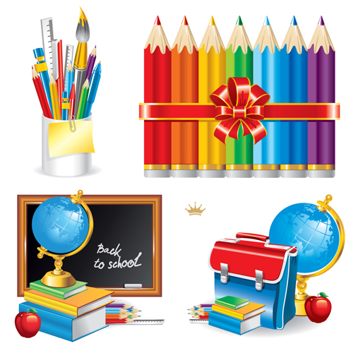 Different School supplies vector graphic set 06