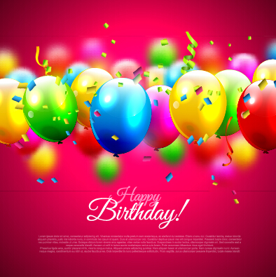 Shiny balloon with colorful confetti birthday backgrounds vector 02