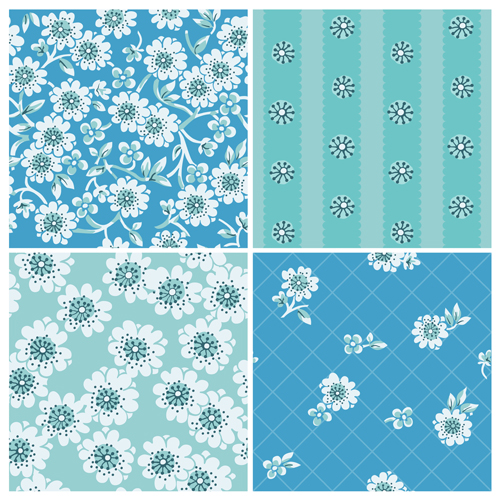 Simple flowers seamless pattern set vector