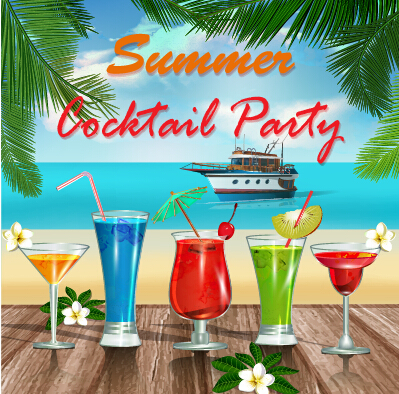Summer travel with fruit drink vector background 02