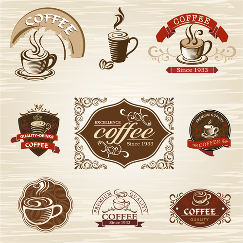 Vintage label coffee vectors material 05
