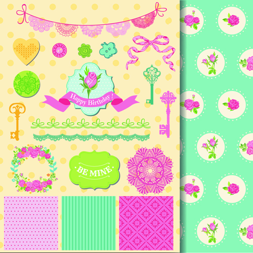 bels with seamless pattern vector 04 Wedding labels with seamless pattern vector 04