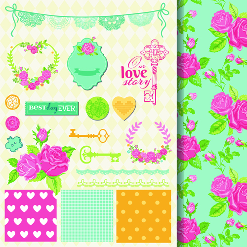 bels with seamless pattern vector 05 Wedding labels with seamless pattern vector 05