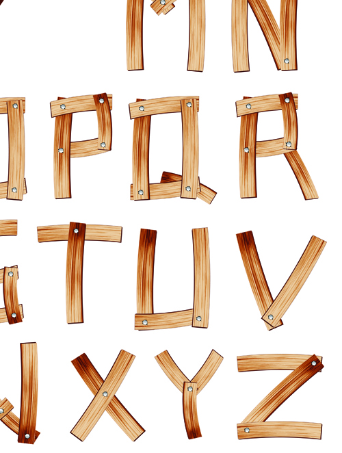 Set of Wooden alphabet numerals vector 01