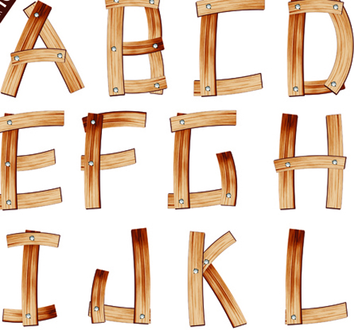 Set of Wooden alphabet numerals vector 02